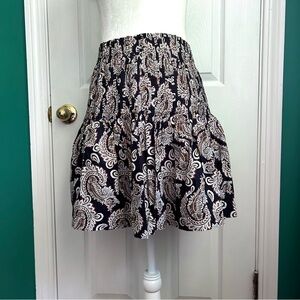 Anthropologie Eula Pintucked Skirt Paisley Black,white,gold,Mini Skater Skirt LP